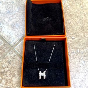 Hermes H Lacquered Palladium Pop H Pendant Necklace Marron Glace